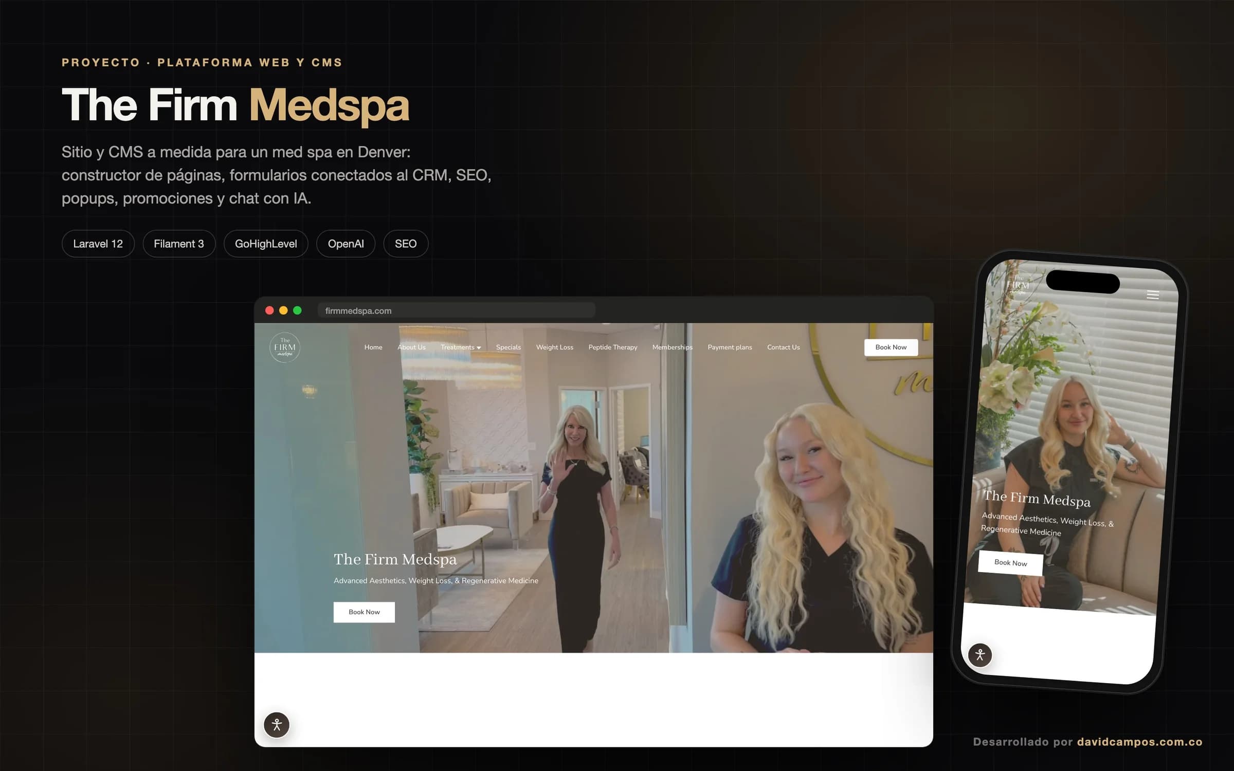 Sitio de The Firm Medspa en computador y celular.