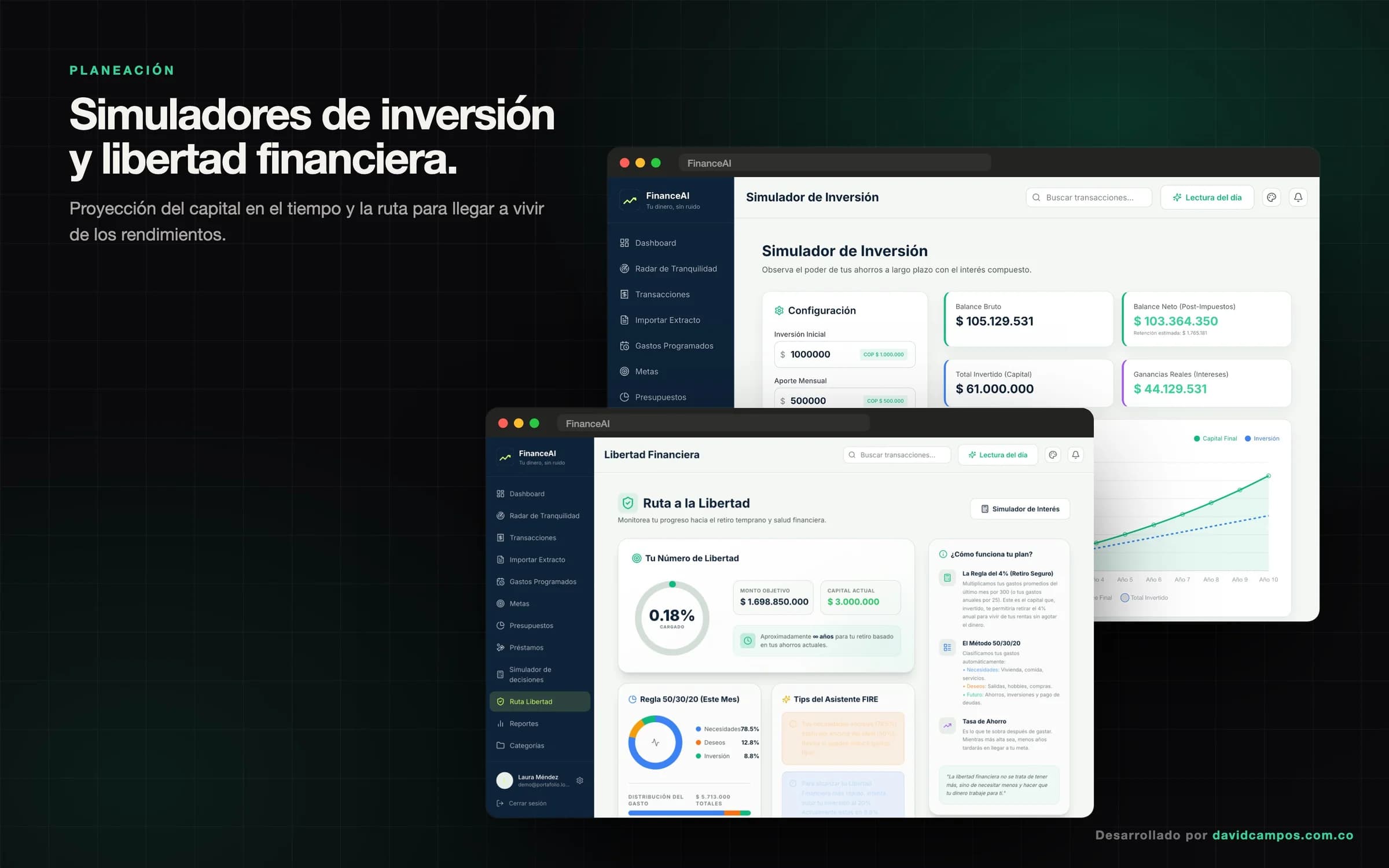 Simulador de inversión y ruta hacia la libertad financiera.