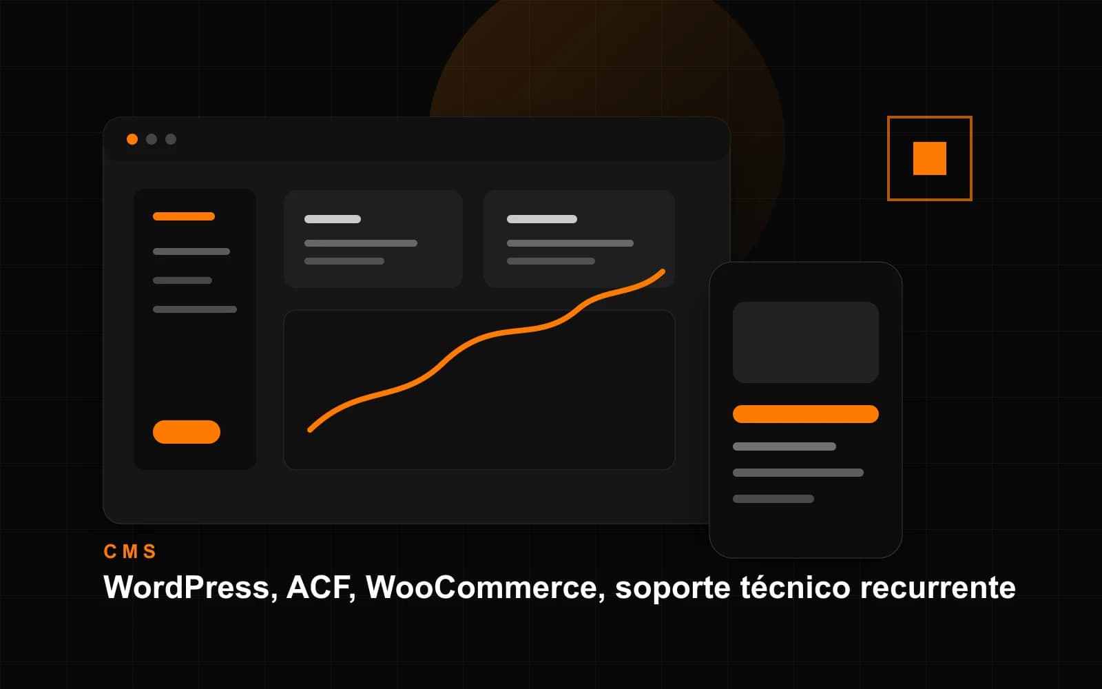 Mockup de soporte tecnico WordPress, ACF, WooCommerce y dashboards para Heyday Marketing PR
