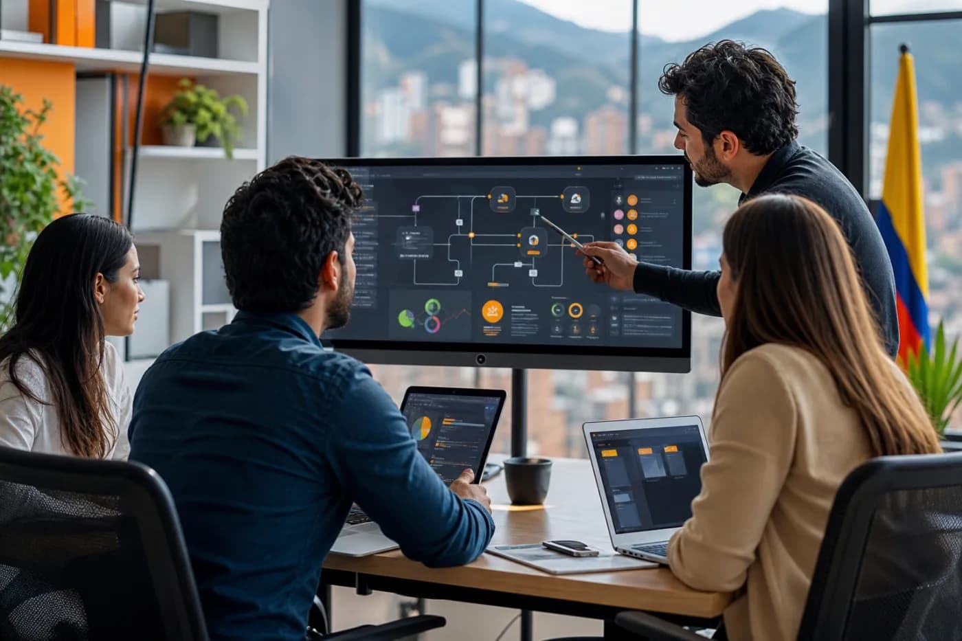 Equipo de una pequeña empresa revisando procesos de automatización con inteligencia artificial
