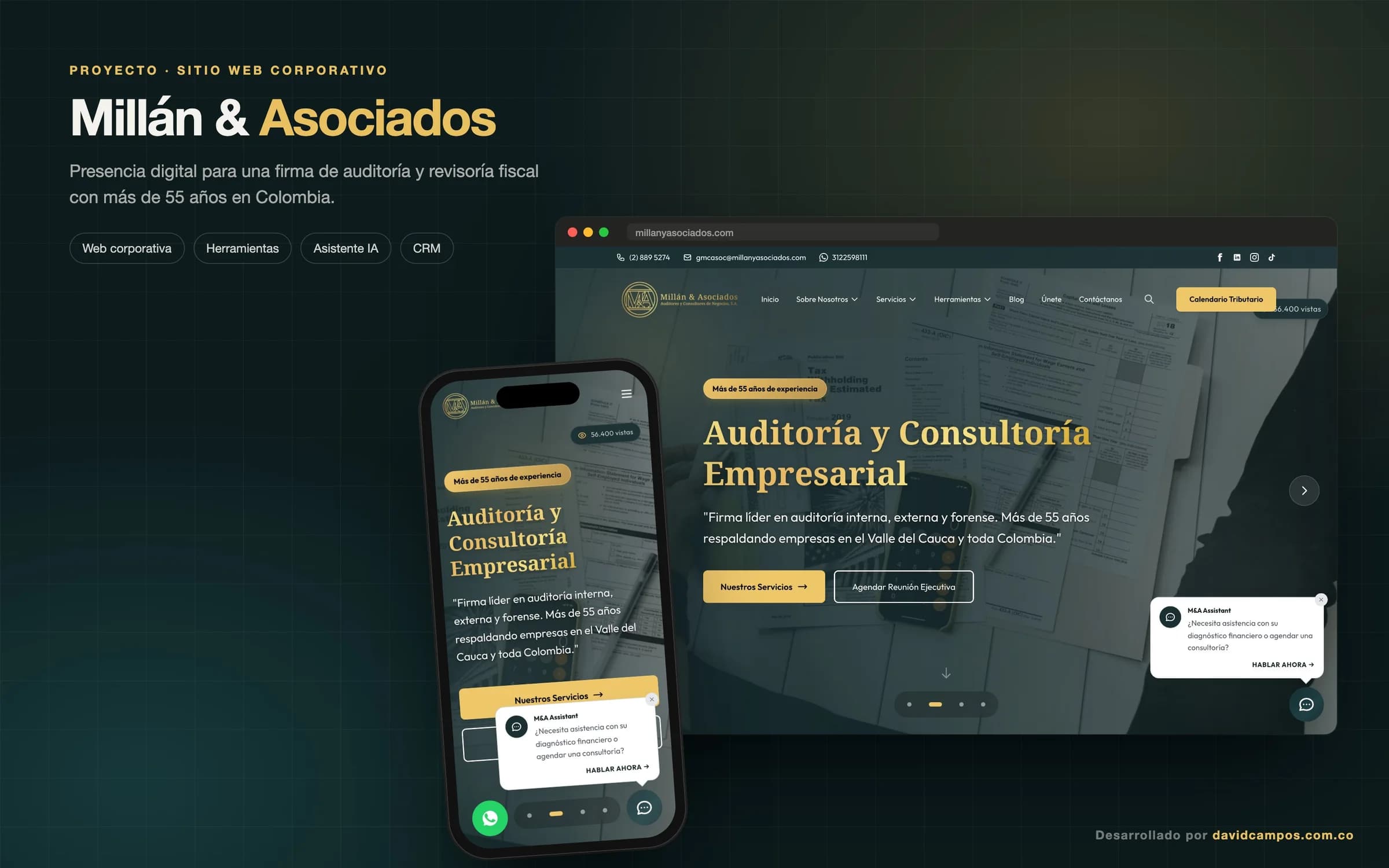 Millán & Asociados: sitio web corporativo en escritorio y celular